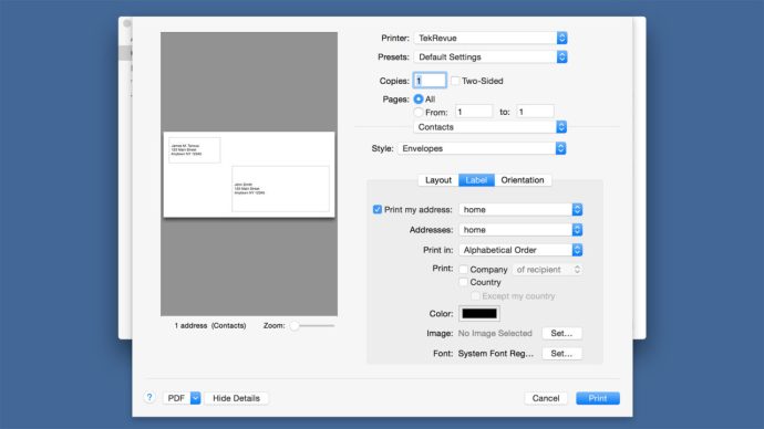 mag-print ng sobre mac contact