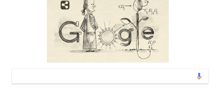Jans Ingenhoušs un viņa fotosintēzes vienādojuma atklājums tiek atzīmēts Google svētku logotipā