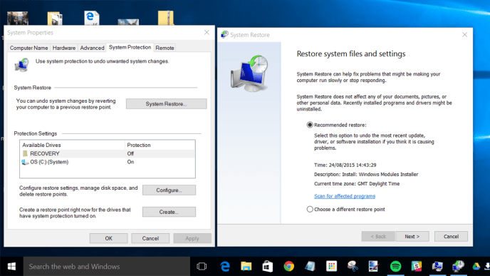 Windows systemgjenoppretting