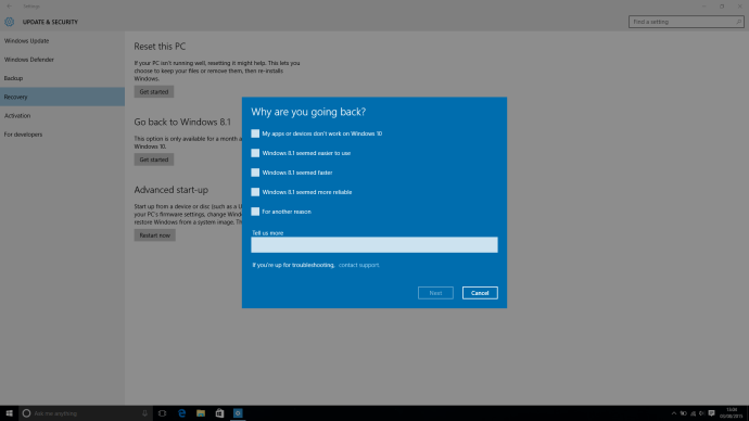 Windows 10:n päivittäminen Windows 8.1:ksi ja Windows 7:ksi - monivalintavastaus