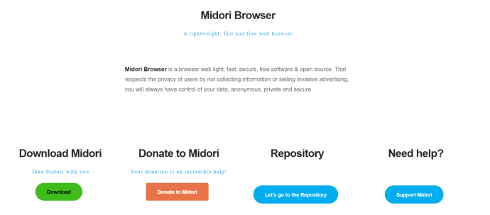 Strona główna przeglądarki Midori.