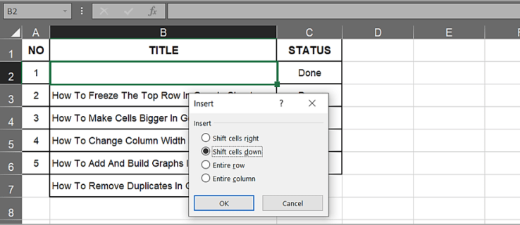 Hogyan mozgassuk le a cellákat az Excelben