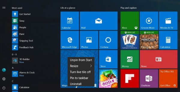 Kaip perkelti, pakeisti dydį ir pridėti plyteles sistemoje „Windows 10-2“.