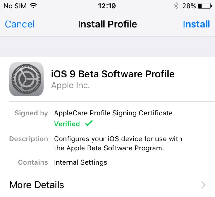 iOS 9 Public Beta: Installationsprofil