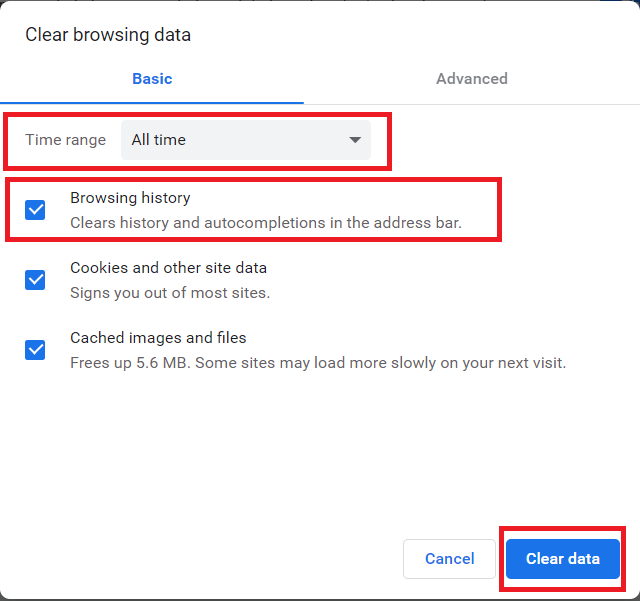 Opciones de eliminación del historial de Chrome