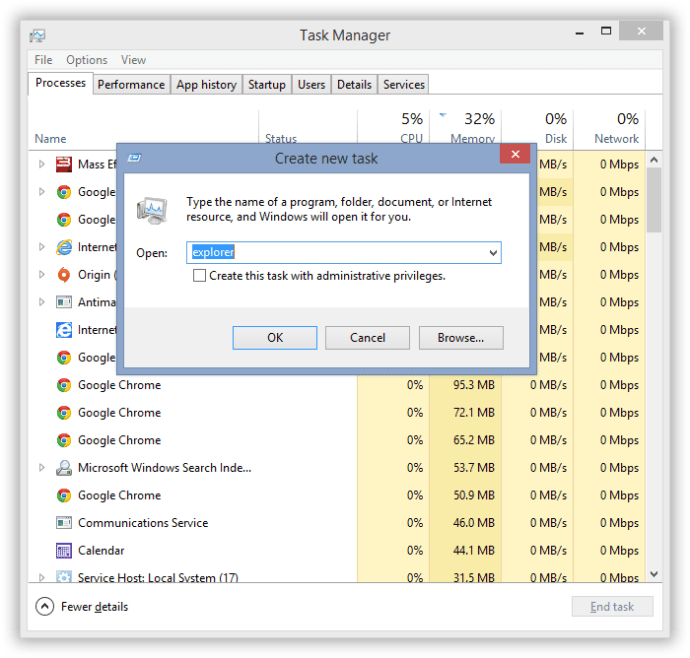 restartējiet Windows Explorer.exe