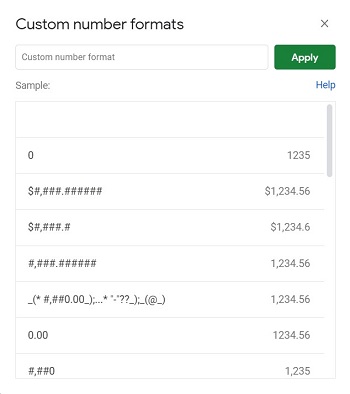 mga custom na format ng numero