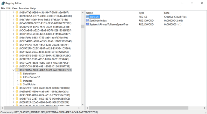 regedit kreative cloud-filer