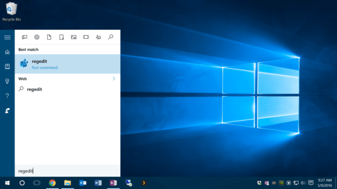 regedit käivitusmenüü Windows 10