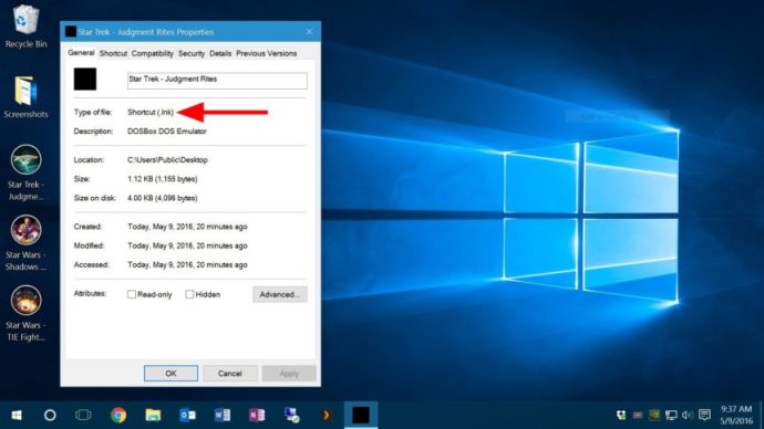 Windows 10 genvejsegenskaber