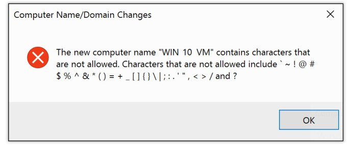 cambiar el nombre de los caracteres de la PC no está permitido