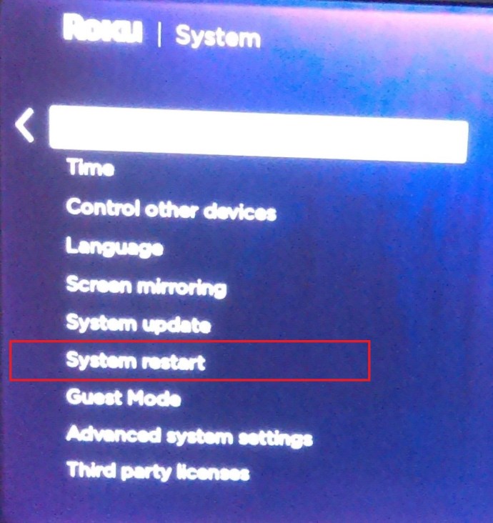 Roku System menu 2