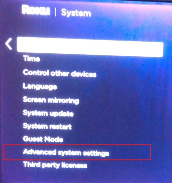 Roku System menu
