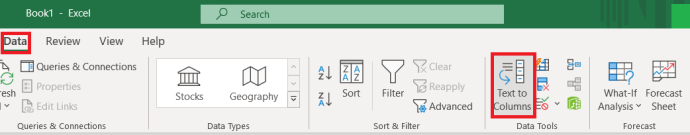 Excel opcija Teksts uz kolonnu